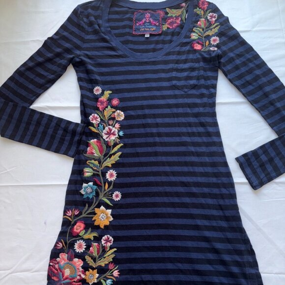 Johnny Was Striped Long Sleeve Dress with Floral Embroidery XS Striped Tunic - Picture 1 of 11